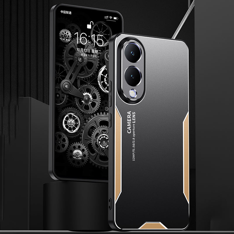 Aluminium Alloy+PC+TPU Cover for vivo Y17s 4G Phone Case Anti-drop Protection - Gold Aluminium Alloy+PC+TPU Cover for vivo Y17s 4G Phone Case Anti-drop Protection - Gold